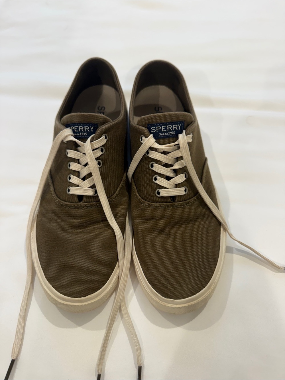 Sperry Olive Canvas Sneakers with Cream Laces